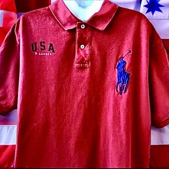 Polo Ralph Lauren USA Red Golf Shirt Embroidered Big Pony - Picture 2 of 13